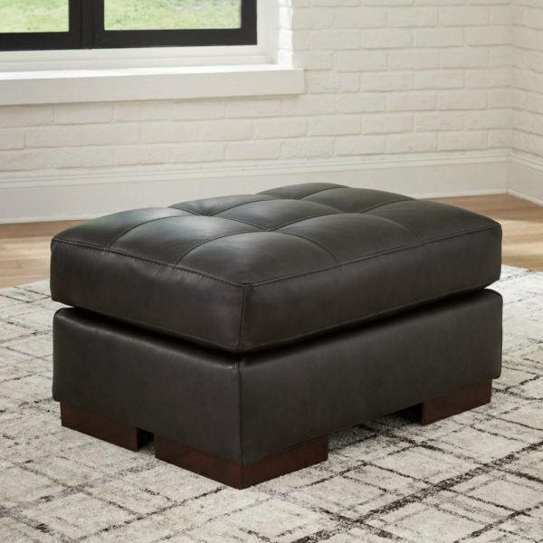 Contemporary Leather Match Ottoman With Buttonless Tufted Top  |  Ottomans Living Room Ottomans