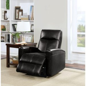 Contemporary Leather Match Power Recliner With Slightly Curved Track Arms  |  Recliners Living Room Black Black