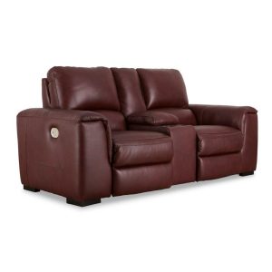 Contemporary Leather Match Power Reclining Loveseat With Console  |  Reclining Loveseats Living Room Reclining Loveseats