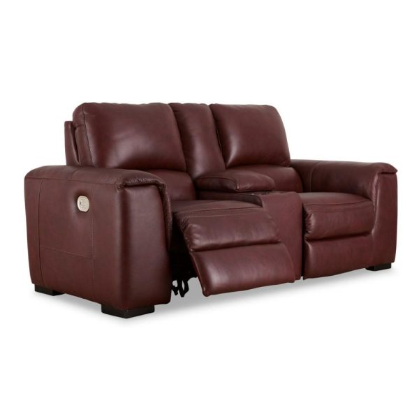 Contemporary Leather Match Power Reclining Loveseat With Console  |  Reclining Loveseats Living Room Reclining Loveseats