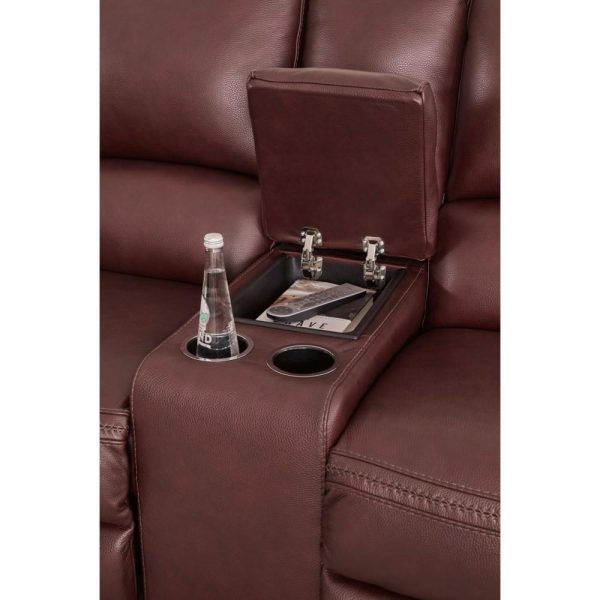 Contemporary Leather Match Power Reclining Loveseat With Console  |  Reclining Loveseats Living Room Reclining Loveseats