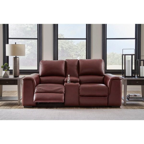 Contemporary Leather Match Power Reclining Loveseat With Console  |  Reclining Loveseats Living Room Reclining Loveseats