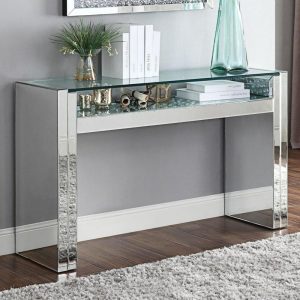 Contemporary Mirrored Sofa Table With Glass Top  |  Sofa Tables Living Room Sofa Tables