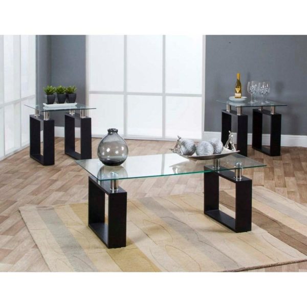 Contemporary Occasional Table 3-Pack With Glass Tops  |  Occasional Table Sets Living Room Occasional Table Sets