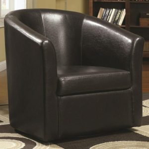 Contemporary Styled Accent Swivel Chair In Brown Vinyl Upholstery  |  Living Room Chairs Living Room Living Room Chairs