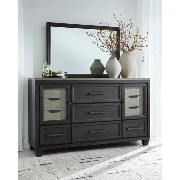 Contemporary Two-Tone Dresser And Mirror Set  |  Mirrored Dressers Bedroom Mirrored Dressers