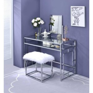 Contemporary Vanity Set With Faux Fur Bench  |  Makeup Vanities Bedroom Makeup Vanities