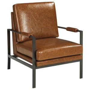 Dark Bronze Finish Metal Arm Accent Chair With Light Brown Faux Leather  |  Living Room Chairs Living Room Living Room Chairs