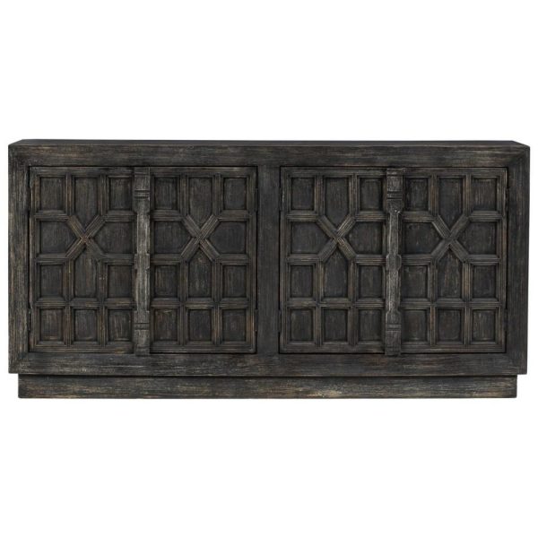 Distressed Black Finish Accent Cabinet With Patterned Doors  |  Accent Cabinets Accent Cabinets Accent Cabinets