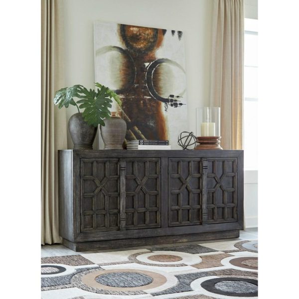 Distressed Black Finish Accent Cabinet With Patterned Doors  |  Accent Cabinets Accent Cabinets Accent Cabinets