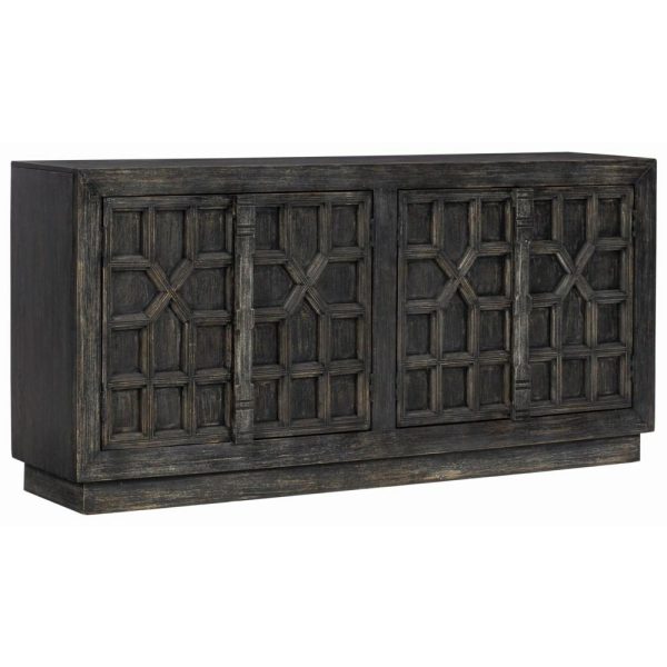 Distressed Black Finish Accent Cabinet With Patterned Doors  |  Accent Cabinets Accent Cabinets Accent Cabinets