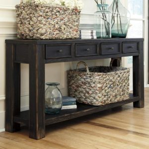 Distressed Black Sofa Table With 4 Drawers & Shelf  |  Sofa Tables Living Room Sofa Tables