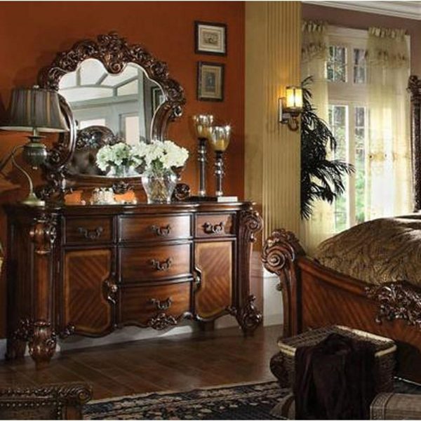 Dresser And Mirror Set With Carved Wood Details  |  Mirrored Dressers Bedroom Mirrored Dressers