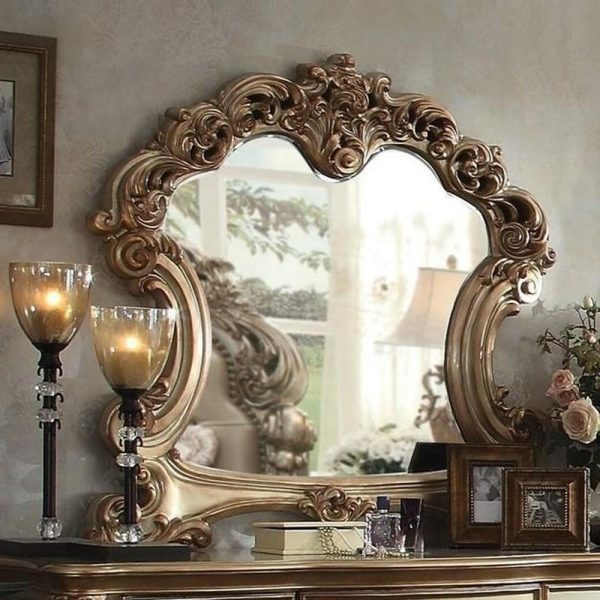 Dresser Mirror With Curved Frame And Wood Carved Detail  |  Bedroom Mirrors Bedroom Bedroom Mirrors