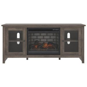 Farmhouse Style Large Tv Stand W/ Fireplace Insert And Glass Doors  |  Tv Stands Living Room Tv Stands