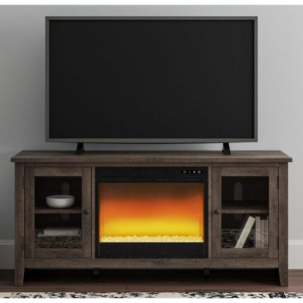 Farmhouse Style Large Tv Stand W/ Fireplace Insert And Glass Doors  |  Tv Stands Living Room Tv Stands