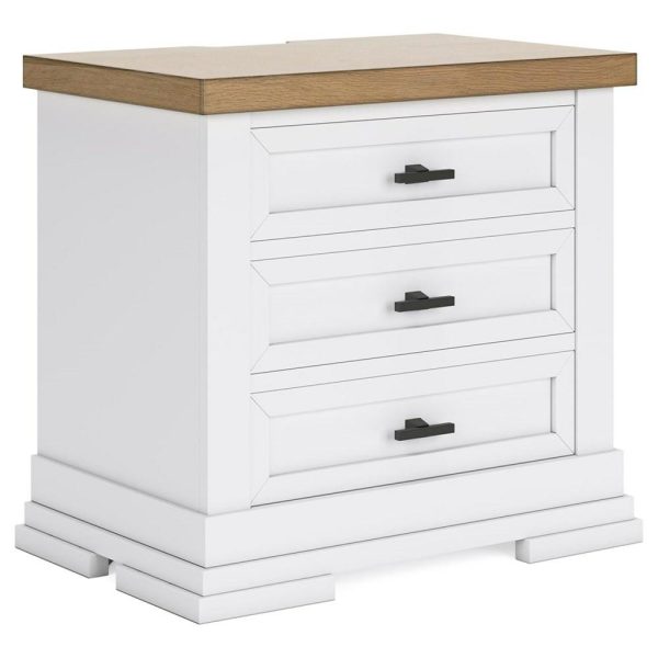 Farmhouse Two-Tone 3-Drawer Nightstand With Outlets And Usb Charging  |  Nightstands Bedroom Nightstands