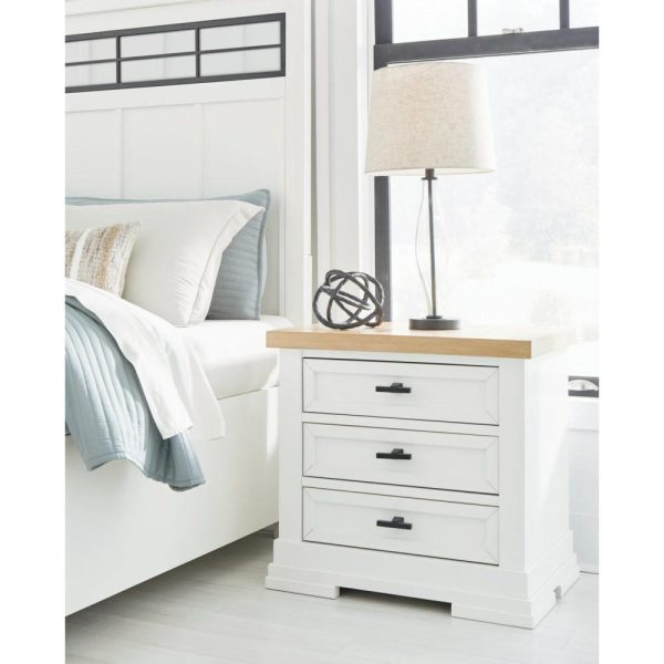 Farmhouse Two-Tone 3-Drawer Nightstand With Outlets And Usb Charging  |  Nightstands Bedroom Nightstands