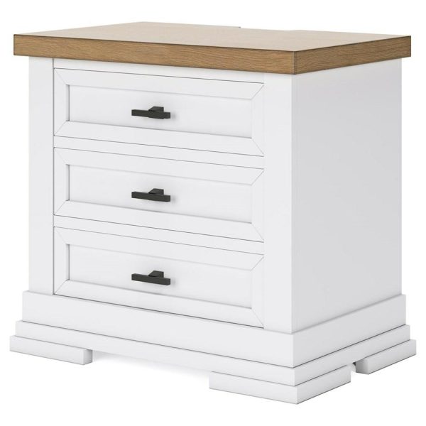 Farmhouse Two-Tone 3-Drawer Nightstand With Outlets And Usb Charging  |  Nightstands Bedroom Nightstands