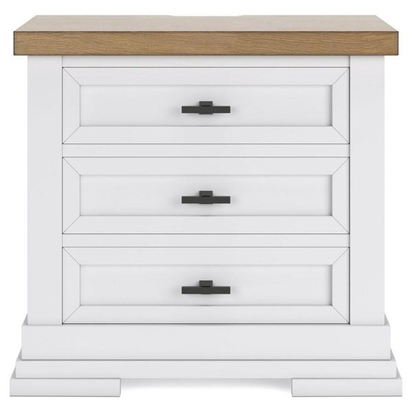 Farmhouse Two-Tone 3-Drawer Nightstand With Outlets And Usb Charging  |  Nightstands Bedroom Nightstands