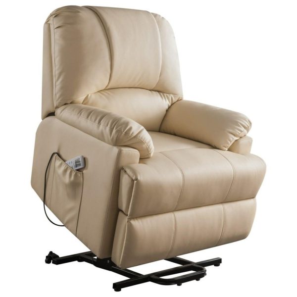 Faux Leather Power Lift Chair With Massage  |  Lift Chairs Lift Chairs Ixora Beige 5928 Beige