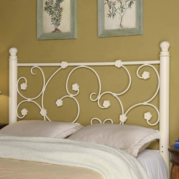 Full/Queen White Metal Headboard With Elegant Vine Pattern  |  Headboards Bedroom Headboards