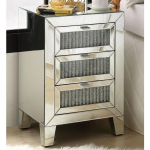 Glam 3-Drawer Night Table With Faux Diamond Inlay  |  Nightstands Bedroom Nightstands