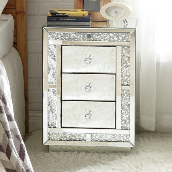 Glam 3-Drawer Night Table With Faux Diamond Inlay  |  Nightstands Bedroom Nightstands