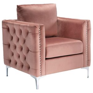 Glam Blush Pink Velvet Accent Chair With Tufted Sides  |  Living Room Chairs Living Room Living Room Chairs