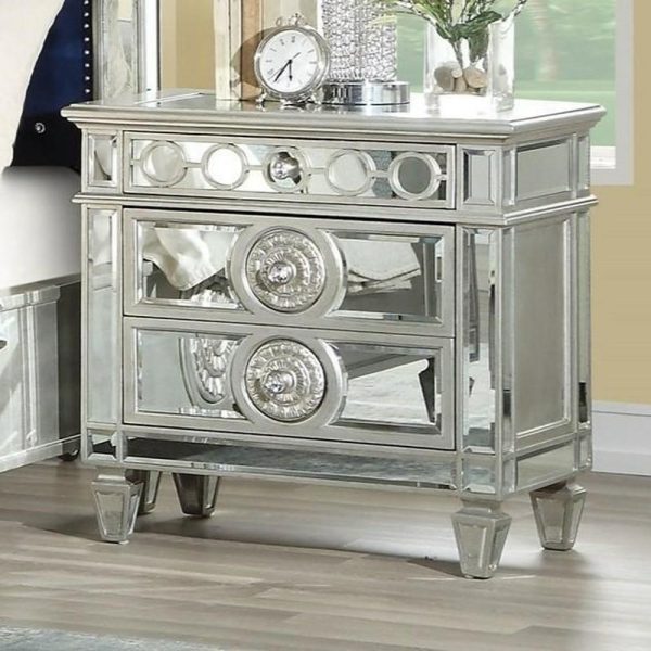 Glam Mirror-Plated 2-Drawer Nightstand  |  Nightstands Bedroom Nightstands