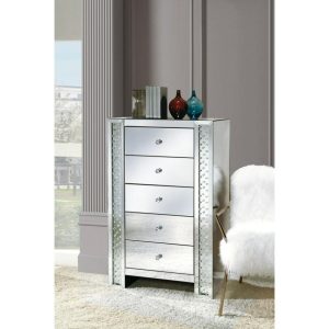 Glam Mirrored Cabinet With 5 Drawers  |  Accent Cabinets Accent Cabinets Accent Cabinets