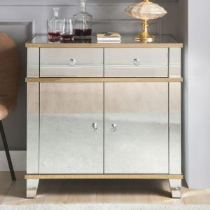 Glam Mirrored Console Table Cabinet With Gold Accents  |  Accent Cabinets Accent Cabinets Accent Cabinets