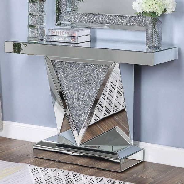 Glam Mirrored Console Table With Faux Crystal Inlay  |  Sofa Tables Living Room Sofa Tables