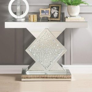 Glam Mirrored Console Table With Faux Crystal Inlay  |  Sofa Tables Living Room Sofa Tables