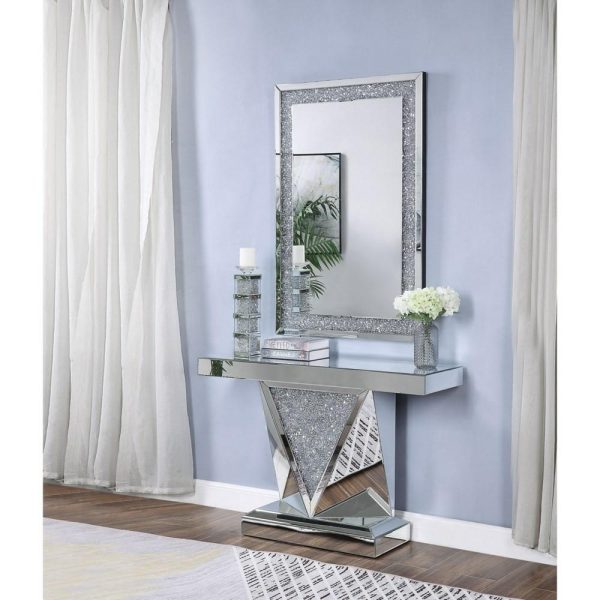 Glam Mirrored Console Table With Faux Crystal Inlay  |  Sofa Tables Living Room Sofa Tables