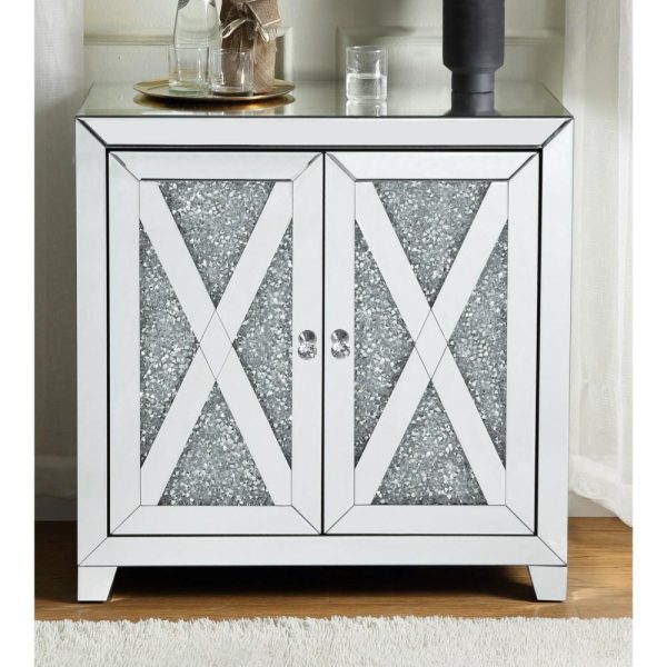 Glam Mirrored Console Table With Faux Diamond Inlay  |  Accent Cabinets Accent Cabinets Accent Cabinets