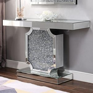 Glam Mirrored Console Table With Faux Diamond Inlay  |  Sofa Tables Living Room Sofa Tables