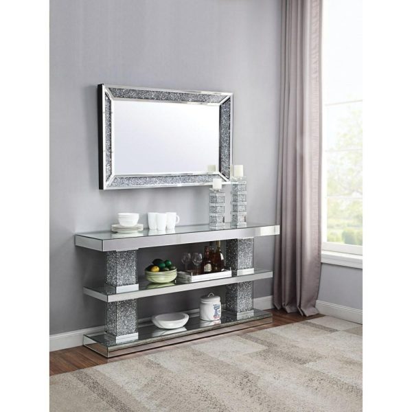 Glam Mirrored Console Table With Faux Diamond Inlay  |  Sofa Tables Living Room Sofa Tables