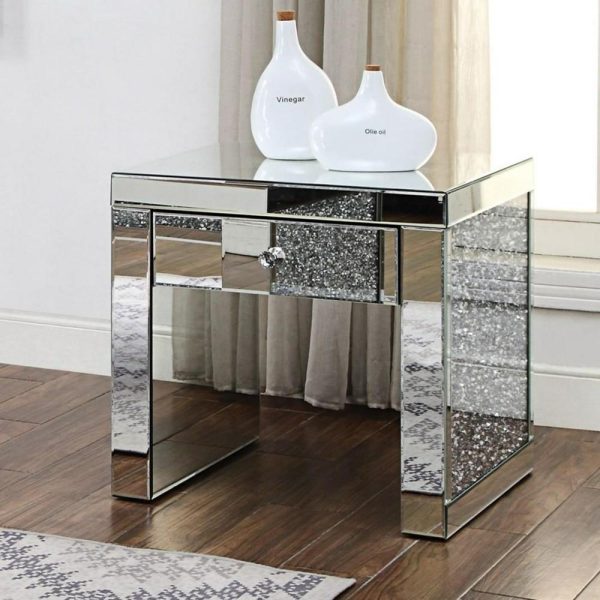 Glam Mirrored End Table With Faux Diamond Inlays  |  End & Side Tables End & Side Tables End & Side Tables