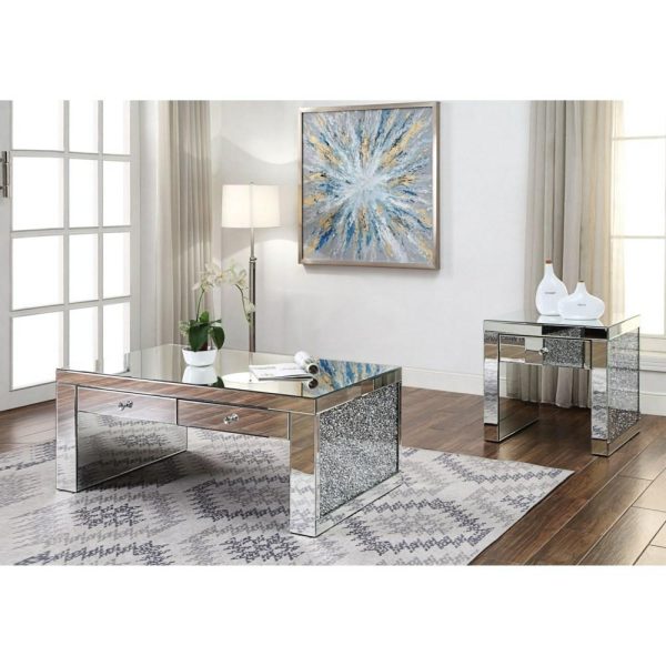 Glam Mirrored End Table With Faux Diamond Inlays  |  End & Side Tables End & Side Tables End & Side Tables