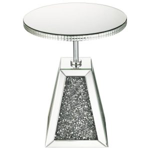 Glam Mirrored Round Accent Table With Faux Diamond Crystals  |  End & Side Tables End & Side Tables End & Side Tables