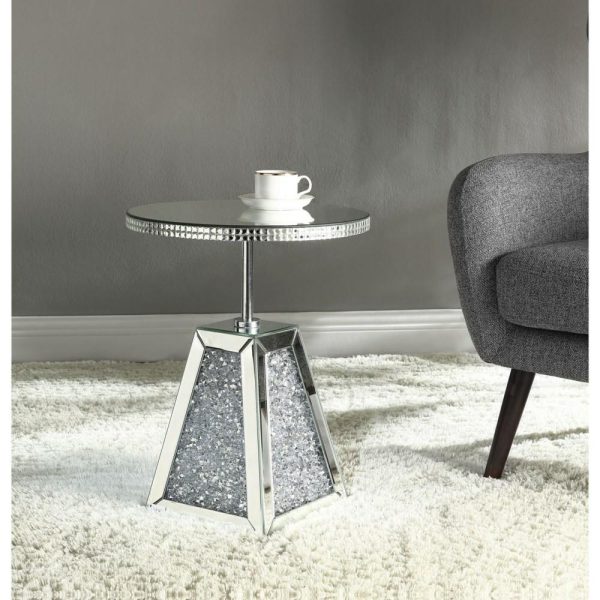 Glam Mirrored Round Accent Table With Faux Diamond Crystals  |  End & Side Tables End & Side Tables End & Side Tables