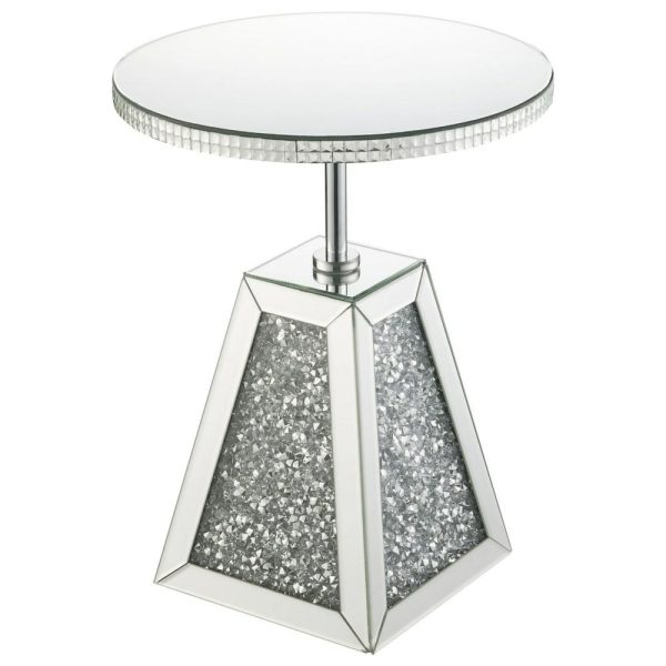 Glam Mirrored Round Accent Table With Faux Diamond Crystals  |  End & Side Tables End & Side Tables End & Side Tables