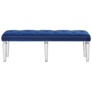 Glam Tufted Velvet Bench With Mirrored Legs  |  Benches Benches Benches