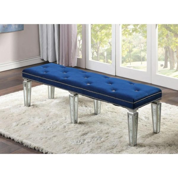 Glam Tufted Velvet Bench With Mirrored Legs  |  Benches Benches Benches