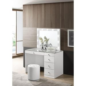 Glam Vanity And Led Mirror With Glass Top And Stool  |  Makeup Vanities Bedroom Makeup Vanities