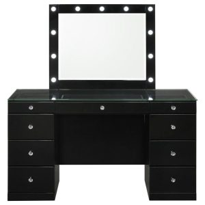 Glam Vanity And Led Mirror With Glass Top  |  Makeup Vanities Bedroom Makeup Vanities