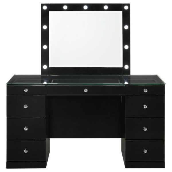 Glam Vanity And Led Mirror With Glass Top  |  Makeup Vanities Bedroom Makeup Vanities