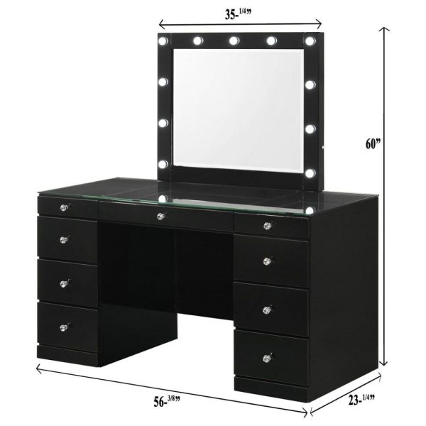 Glam Vanity And Led Mirror With Glass Top  |  Makeup Vanities Bedroom Makeup Vanities