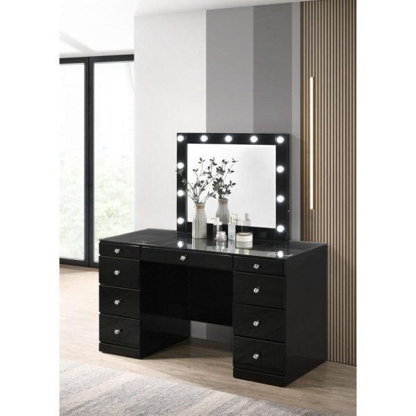 Glam Vanity And Led Mirror With Glass Top  |  Makeup Vanities Bedroom Makeup Vanities